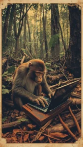 macaco digitando em um notebook na floresta .