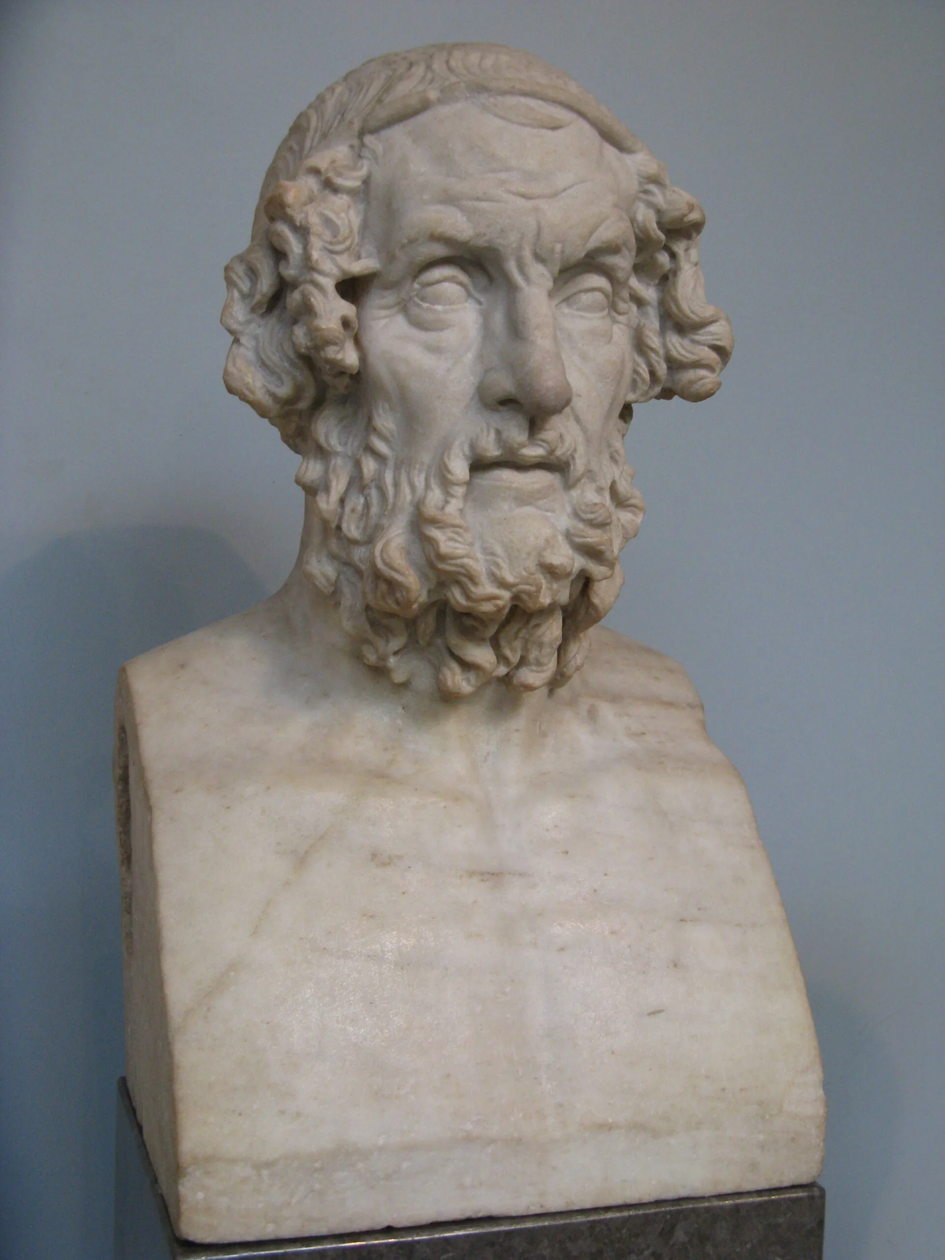 Busto de mármore de Homero, poeta grego autor da Ilíada, no Museu Britânico