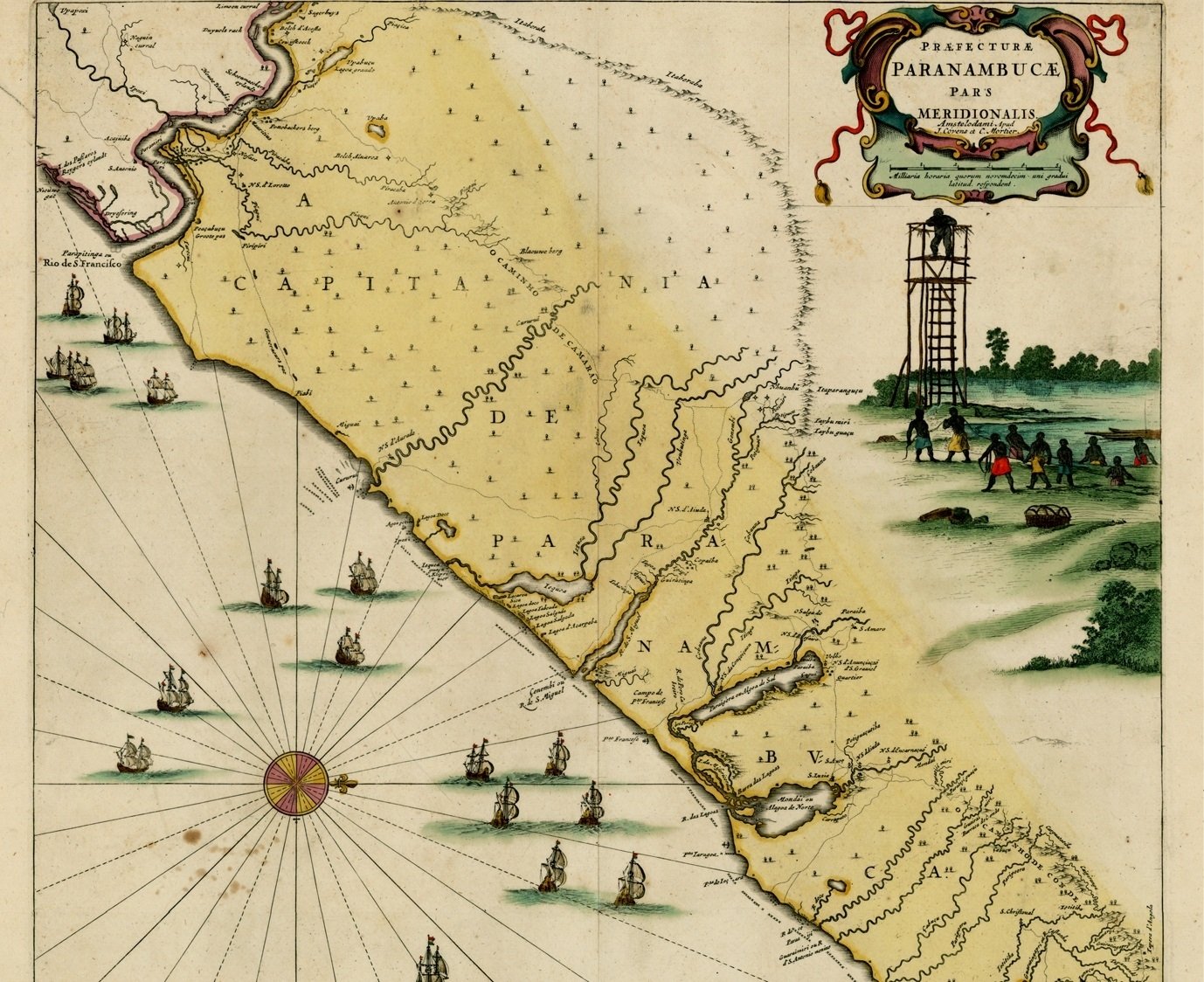 Mapa holandês de 1647 da capitania de Pernambuco com representação do Quilombo dos Palmares